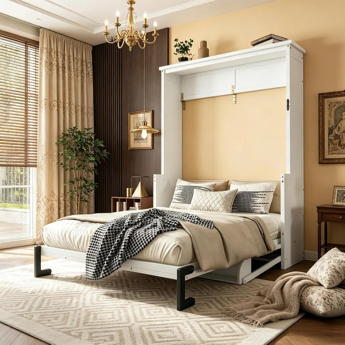 Queen-Size Murphy Desk Bed White-High-Gloss Finish