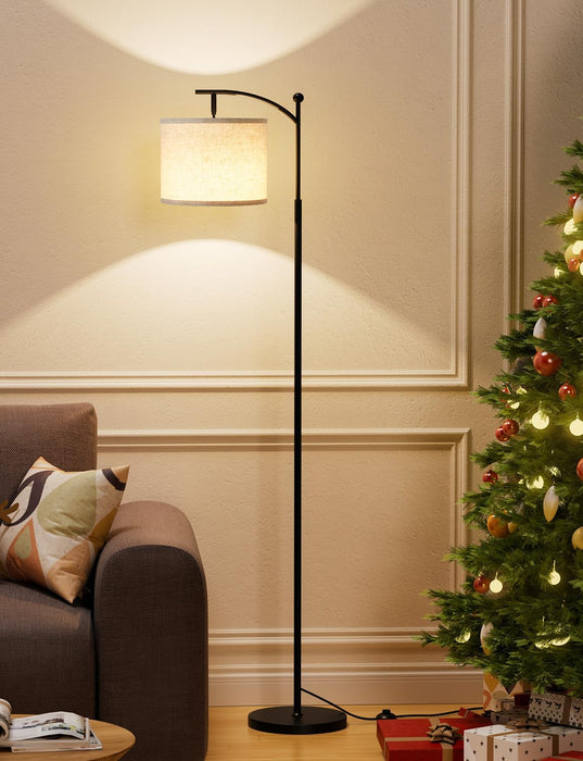 Tall Floor Lamps with 3 Color Temperatures Bulb & Adjustable Linen Shade, for Living Room, Bedroom, Office, Classroom, Dorm Room (9W Bulb Included), Beige & Black, 60"