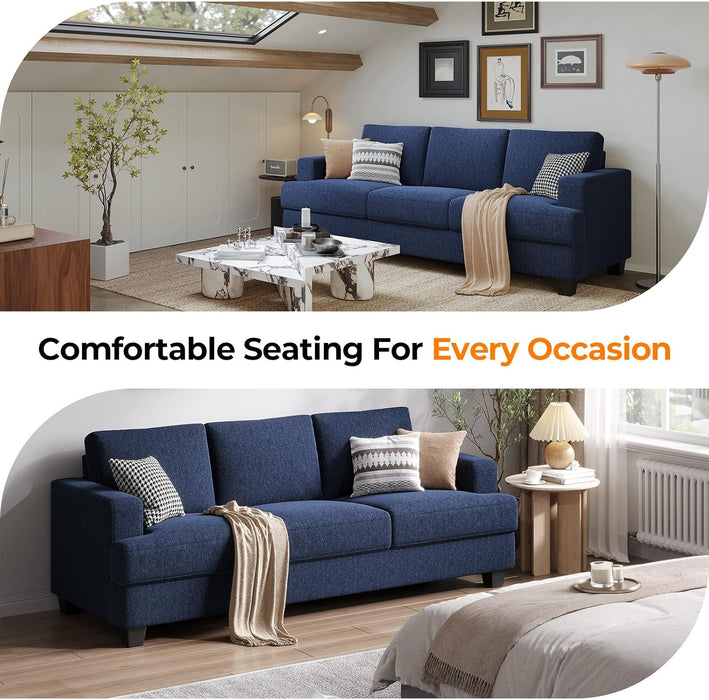 89 Inch 3-Seater Modern Navy Blue Sofa with Deep Seats
