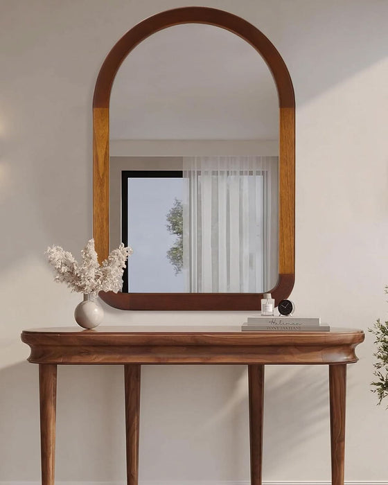 Arched Mirror 24 X 36 Inch,Brown Wood Rustic Bathroom Tempered Wall Mirror with Wood Frame,Round Corner Arch Farmhouse Wooden Vanity Mirror for Living Room,Entryway or Bedroom（Walnut Brown）