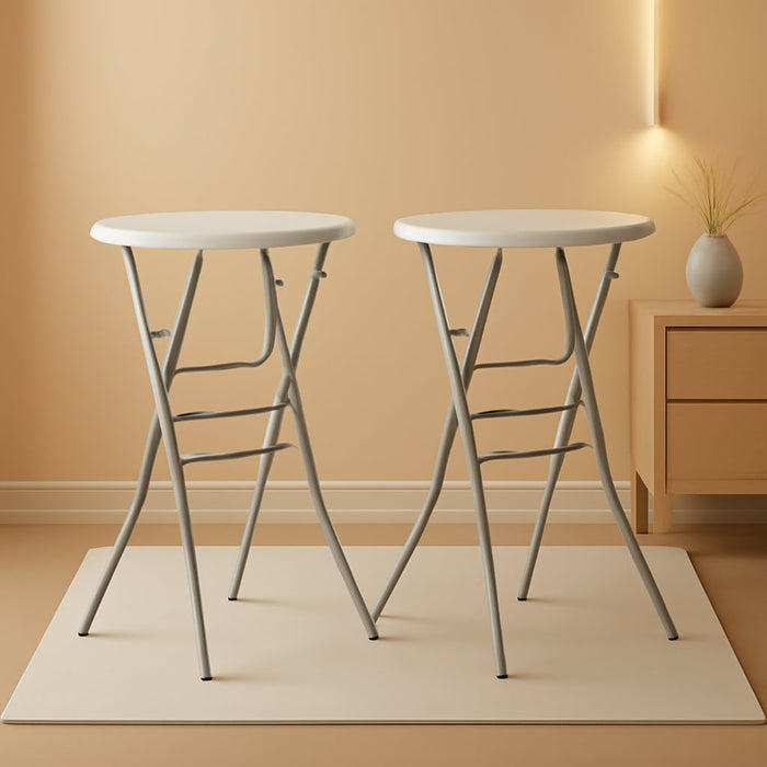 Cocktail Table 28In Folding round High Top Indoor Outdoor with Removable Legs, Tall Bistro Foldable Bar Height Table for Parties, Patio, Backyard, Dining, Wedding, White- 2PCS