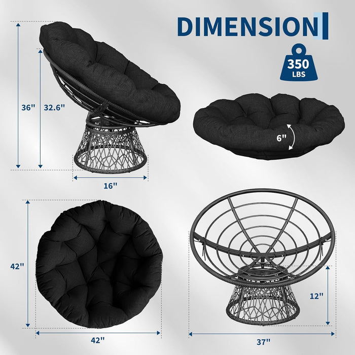 Papasan Chair 40 Inch All Black Ergonomic Comfortable