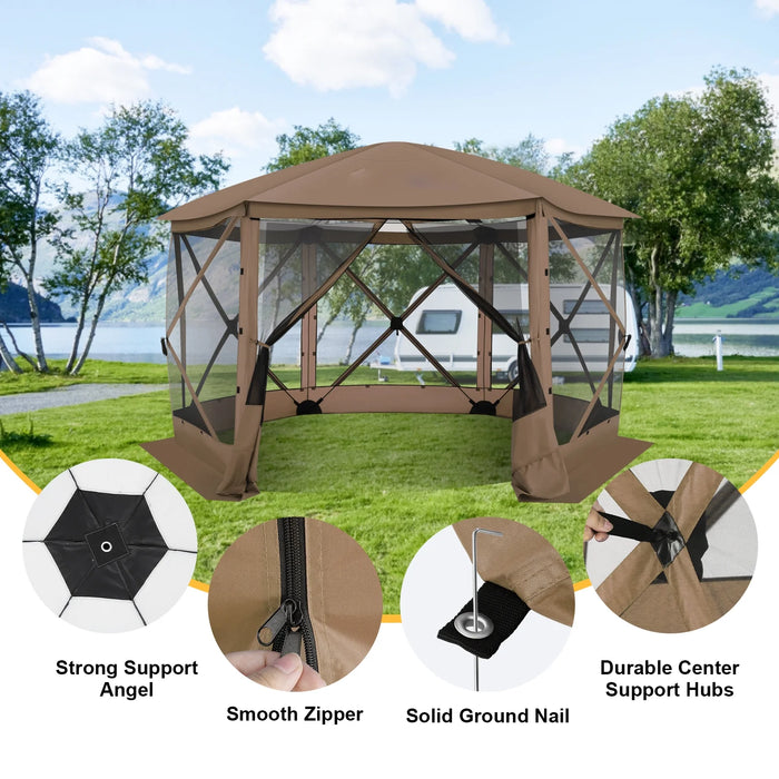 Pop up Gazebo Screen Tent Screen House for Camping,12X12 Starry Sky Gazebo with Removable Roof, Outdoor Screened Gazebo with Sidewalls, Portable Hub Tent with Carry Bag and Ground Stakes,Brown