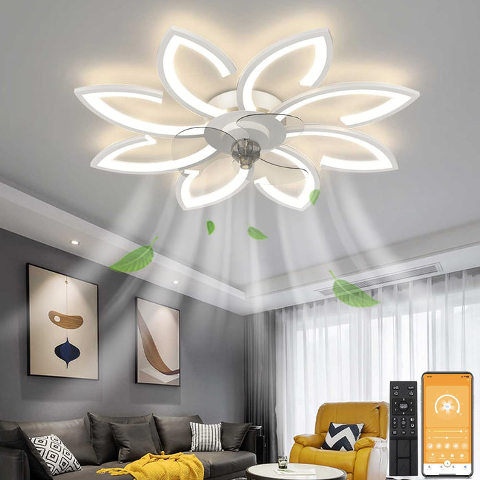 Modern White Compact Ceiling Fan With Dimmable Lighting