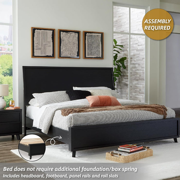 Signature Design by Ashley Danziar Modern King Panel Platform Bed with Angled Legs, Foundation or Box Spring Not Needed, Black