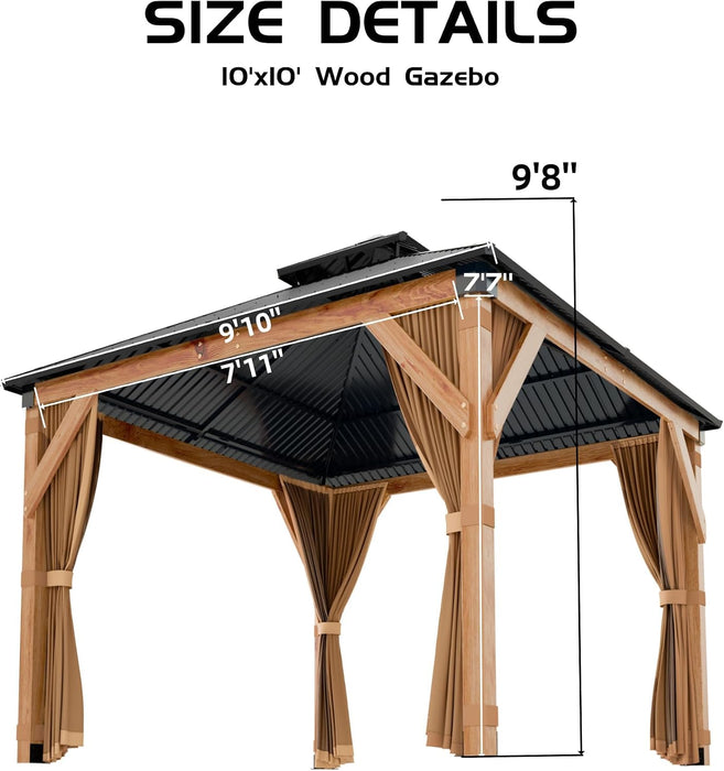 10X10 Durable Weatherproof Wooden Gazebo Hardtop Roof