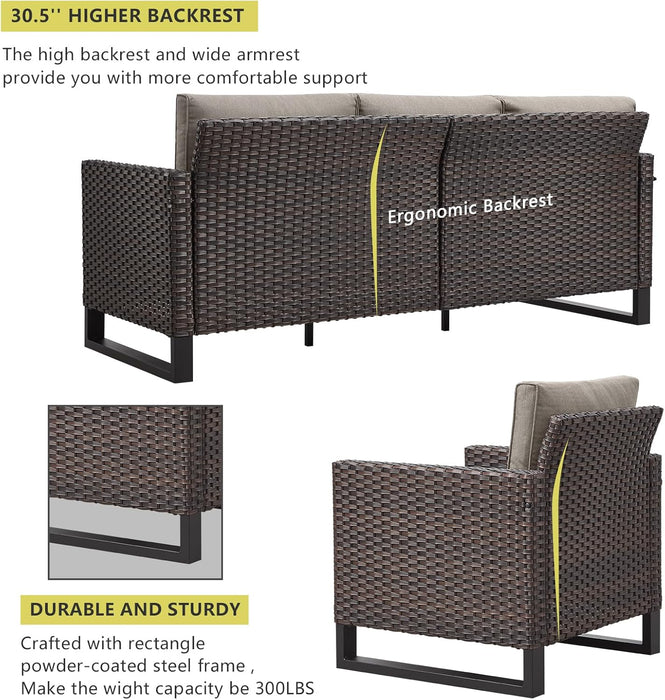 7 Piece Patio Furniture Set PE Wicker Outdoor Couch,Patio Swivel Rocker Chairs and Ottomans Tables for Porch,Garden,Backyard