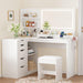 Vanity Desk with Lights and Mirror, L Shaped Makeup Table, with Hairdryer Holder and Fast Charging, Adjustable 3 Lighting Modes, 5 Drawers and Adjustabled Open Storage Shelves, White
