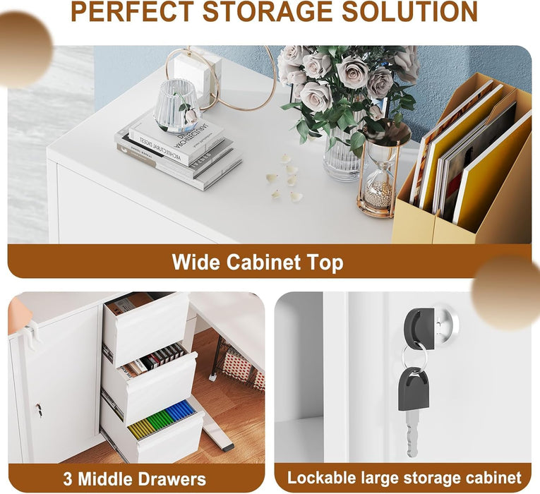 Forty Seven Inch BrilliantWhiteFinish Rolling File Cabinet