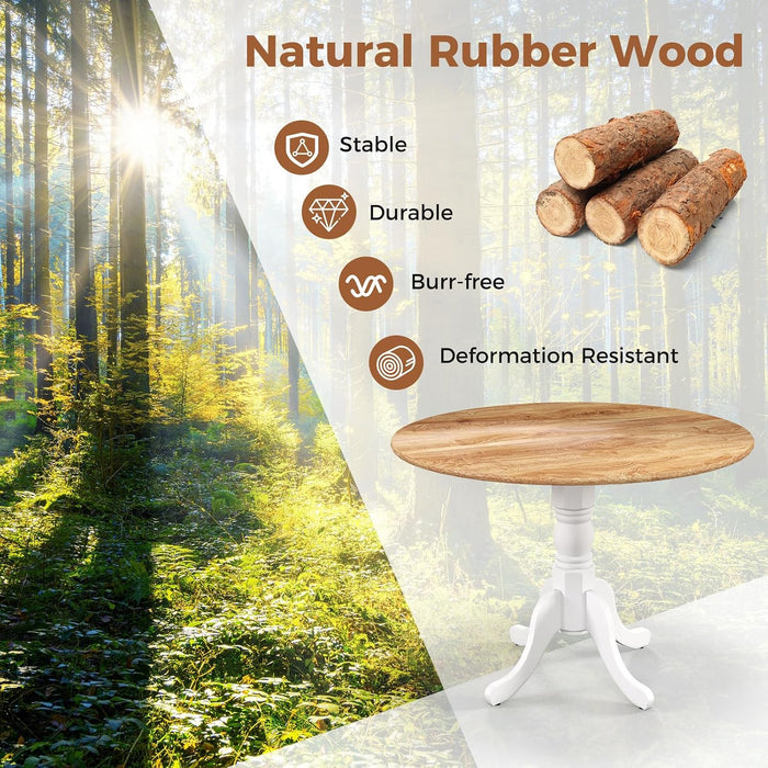 round Dining Table, 39" D X 29" H, Rubber Wood Pedestal Table W/Round Tabletop & Curved Trestle Legs, 4-Person Dinner Table for Kitchen, Dining Room, Restaurant (Natural & White)