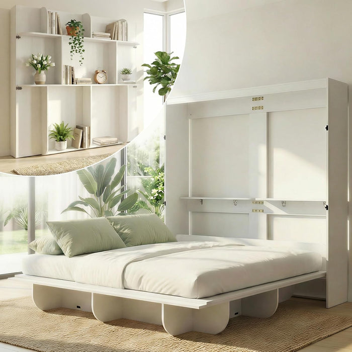 White Queen Murphy Bed With IntegratedStorageShelf