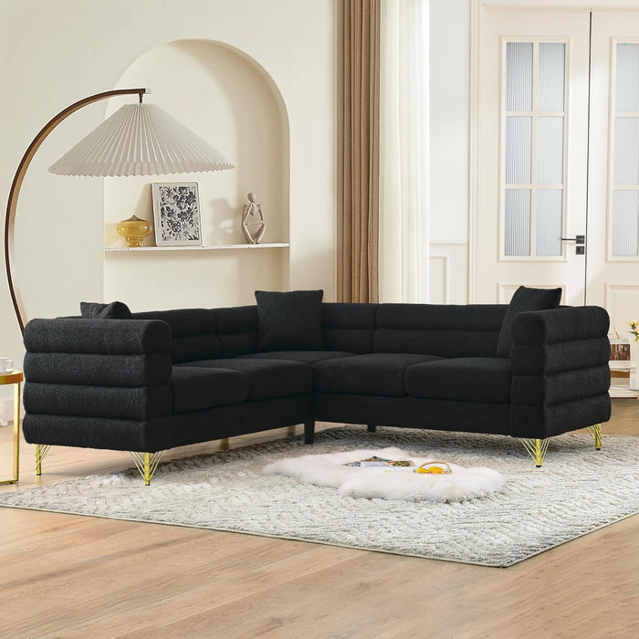 81 Inch Oversized Corner Sofa, L Shaped Sectional Couch, 5 Seater Teddy Sofas with 3 Cushions for Living Room, Bedroom, Apartment, Office, Hall (Black)