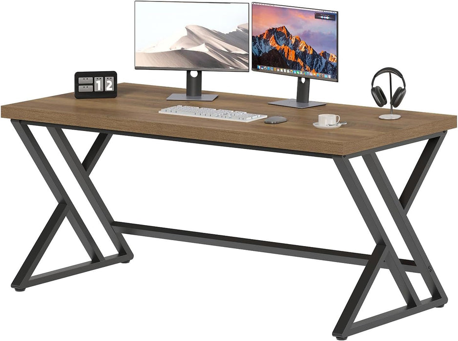 55 Inch Modern Computer Office Desk Metal Wood Writing Desks Rustic Oak