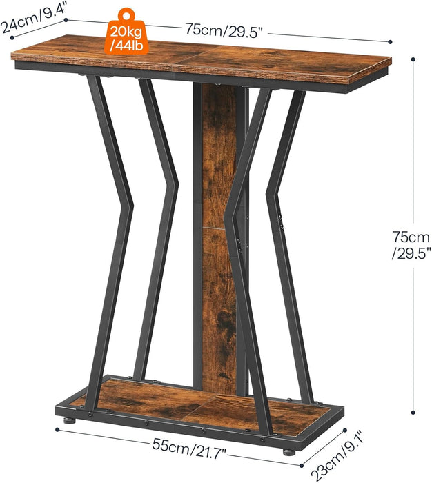 Narrow Console Table, 29.5" Small Entryway Table with Storage, 2-Tier Sofa Table behind Couch, Modern Style, for Living Room, Hallway, Foyer, Bedroom, Rustic Brown and Black BF66XG01
