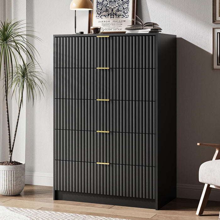 47" Tall Fluted 5-Drawer Dresser for Bedroom, Black