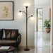 Sky Dome Double LED Floor Lamp, Torchiere Super Bright Floor Lamp with 2 Reading Lamps for Living Rooms & Offices - Dimmable Tall Standing Lamp for Bedroom Reading - Tall Black Pole