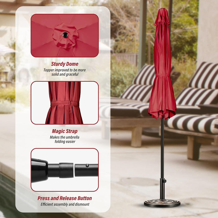 9FT Outdoor Patio Umbrella Table Market Umbrella with Push Button Tilt and Crank, 8 Sturdy Ribs, UV Protection Waterproof for Garden, Lawn, Deck, Backyard, Pool, Red