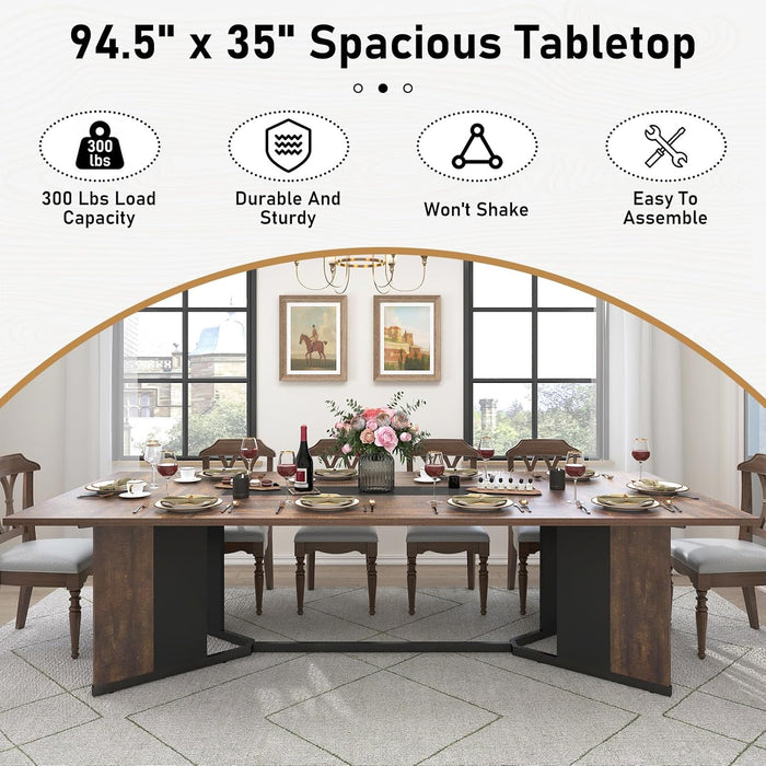 Brown 94 Inch SolidWood Dining Table StainResistant