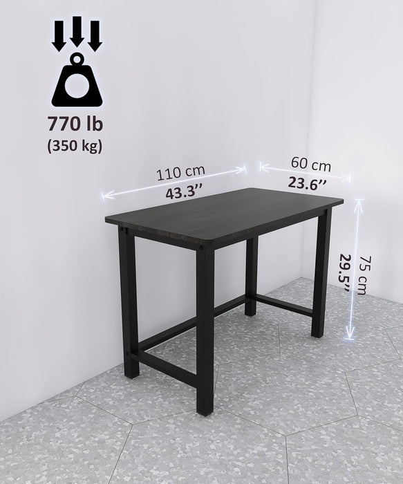 43'' Home Office Desk Modern Computer Desk 43.3X 23.6X29.5 Inches PC Table with Thicken Frame Industrial Style Sturdy Metal Frame Furniture for Writing Gaming Black+Black - ShipItFurniture