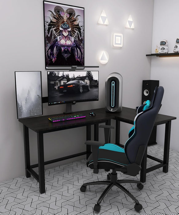 43'' Home Office Desk Modern Computer Desk 43.3X 23.6X29.5 Inches PC Table with Thicken Frame Industrial Style Sturdy Metal Frame Furniture for Writing Gaming Black+Black - ShipItFurniture