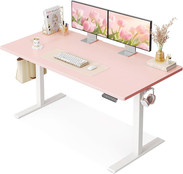 Electric Height Adjustable Standing Desk, 48 Inch Pink Computer Desk for Women Girls, Sit Stand Table for Home, Office, Bedroom