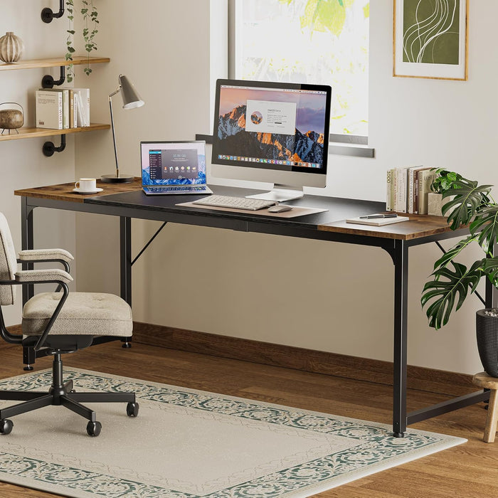 Computer Desk, 80 Inch Office Desk, Gaming Desk with Storage, Writing Desk Work Desk for Home Office, Study, Long Simple Desk, Large Legroom, Metal Frame, Rustic Brown and Black