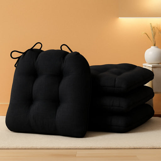 Chair Cushions for Dining Chairs Set of 4, Indoor Kitchen Chair Cushions with Ties and Non Slip Backing, Tufted Memory Foam Seat Cushions, Chair Pads 4 Pack, 15.5" X 15.5" X 4", Black