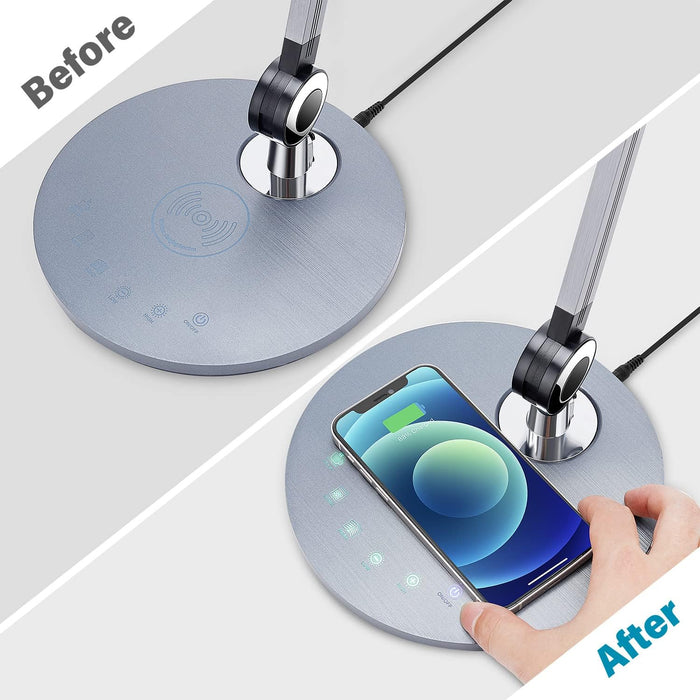 Desk Lamp,Led Architect Desk Lamp,Desk Lamps for Home Office,Table Lamp with Wireless Charger & Adjustable Swing Arm,Touch Control, 3 Lighting Mode,5 Brightness,Eye-Caring Office Lamp