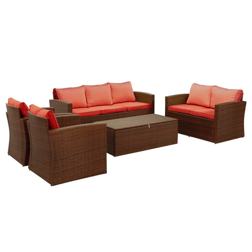 Arlington Outdoor Wicker 7 Person Seating Group with Cushions & Storage