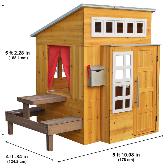 Modern Outdoor Wooden Playhouse with Picnic Table