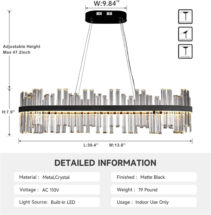 Black Linear Crystal Chandeliers 39Inch Dining Room