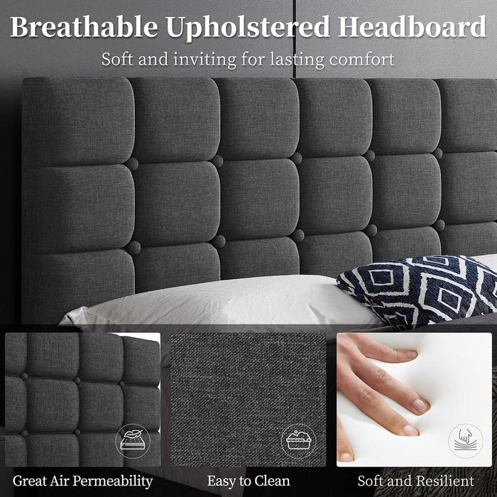 King Size Upholstered Tufted Bed Frame with Headboard