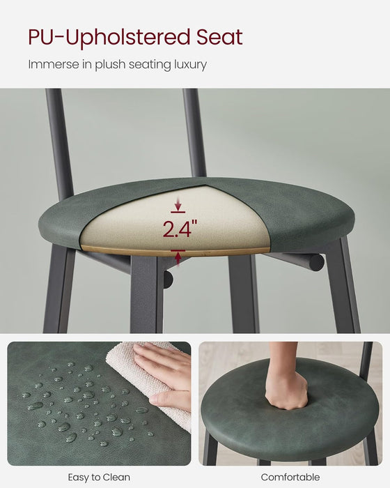 Bar Stools, Set of 2 PU Upholstered Breakfast Stools, 29.7-Inch Barstools with Back and Footrest, Simple Assembly, for Dining Room Kitchen Counter, Classic Black and Forest Green ULBC069C01