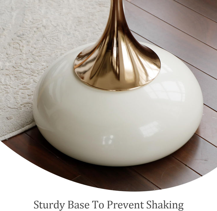 Small round Side Table for Small Spaces, Modern Pedestal End Table Living Room, Cream Metal Drink Tables Martini Table, Unique Circle Accent Tables for Sofa, Bedroom, Office