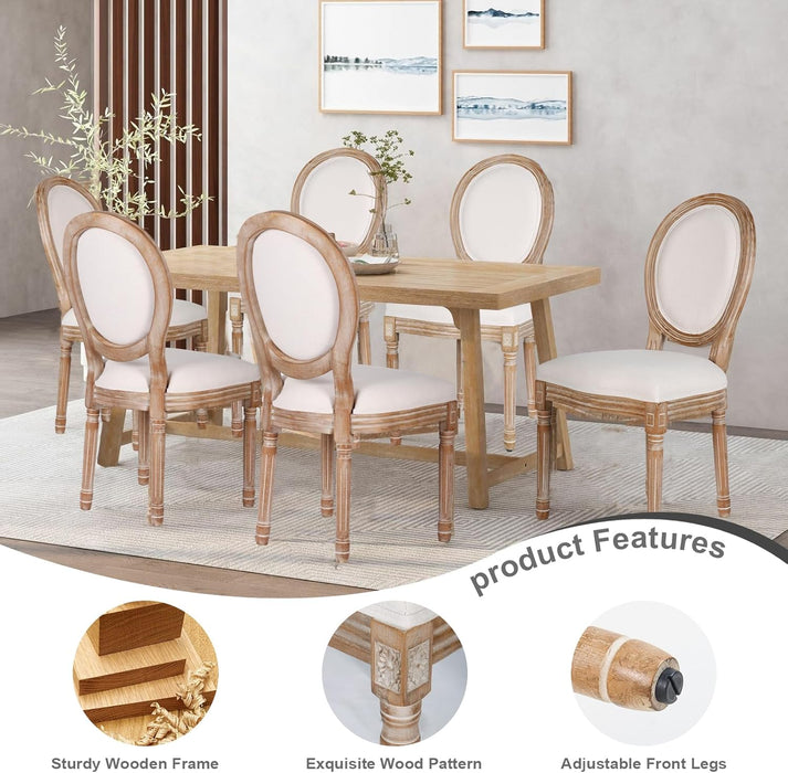 Dining Chairs Set of 2 Beige Fabric Square Back with Solid Wood Legs and Frame for French Country Kitchen Dining Room