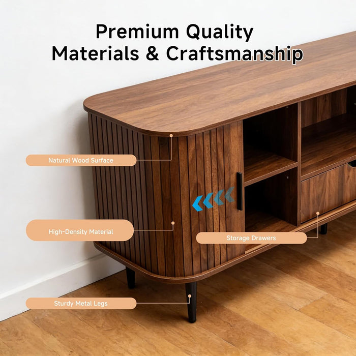 TV Stand for Tvs up to 60 Inch,Industrial Rustic Brown Console with Drawers&Open Shelves, Heavy-Duty Wood Entertainment Center for Living Room, Modern Farmhouse Style, Easy Assembly,Cable Management