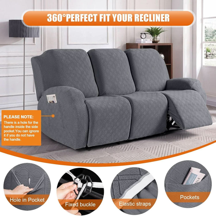 Recliner Cover, 3-Pieces Stretch Reclining Couch Covers with Pockets Reclining Sofa Slipcovers 3 Seater Soft Washable Furniture Protector for Dogs Cats(Dark Gray)