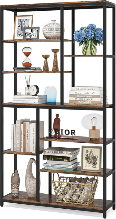 79 Inches Tall Bookshelf Bookcase, 8-Tier Staggered Bookcase, Modern Freestanding Open Book Shelves, Wide Wood Etagere Shelving Unit Display Shelf for Living Room