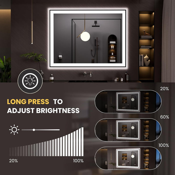 48"X36" LED Bathroom Mirror Black Framed