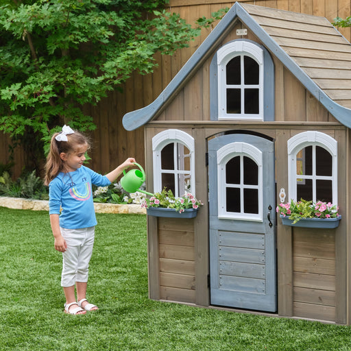 Forestview II Wooden Outdoor Playhouse with Ringing Doorbell, Bench and Kitchen