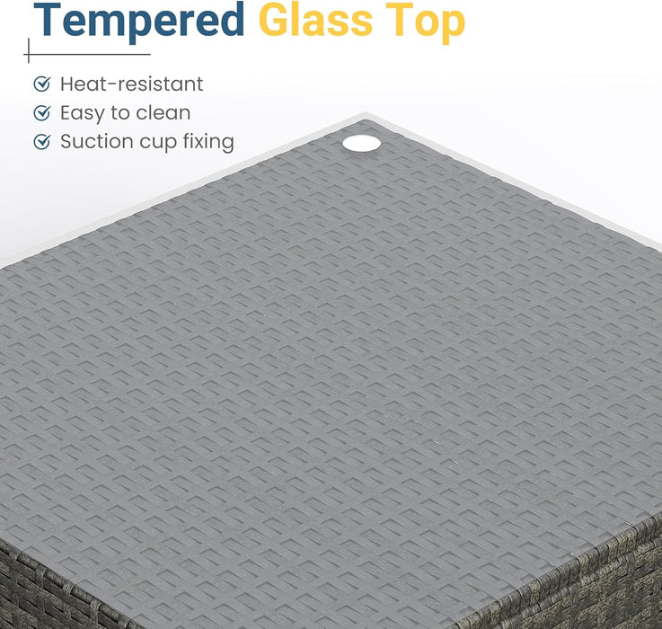 7 Piece Outdoor Patio Furniture Set, All Weather Wicker Rattan Sectional Sofa Conversation Set with Cushions & Large Glass Coffee Table, Ideal for Garden Backyard Porch, Dark Grey