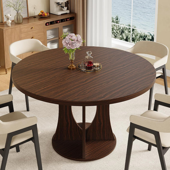 47 Inch round Dining Table for 4-6 People, Wooden Dining Room Table with Pedestal Base, Modern Kitchen Table for Apartments, Dining Room, Kitchen or Living Room, Dark Walnut, Table Only
