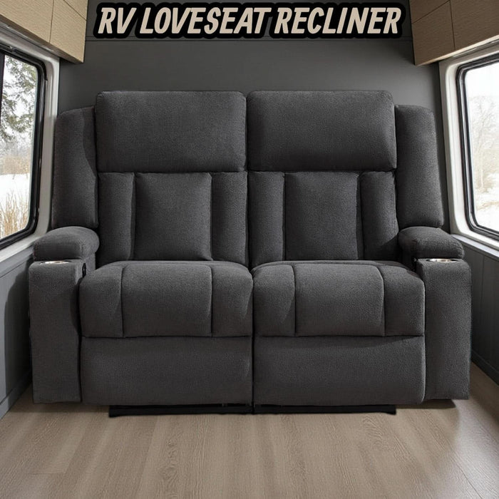 Loveseat Recliner Sofa with Cup Holders, 2-Seater Fabric Reclining Couch, Manual Recliner Wall Hugger for Living Room, Small Spaces, Home Theater (Dark Gray)
