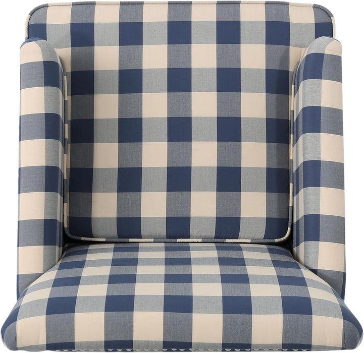 Luxurious Upholstered Blue Checkerboard Club Chair