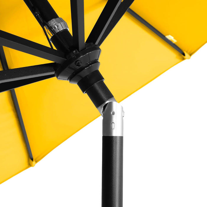 12-Year-Non-Fading, 9Ft Premium Sunbrella Patio Umbrella, Hand-Crank, Button-Tilt, Black Frame, Sunflower Yellow Fabric