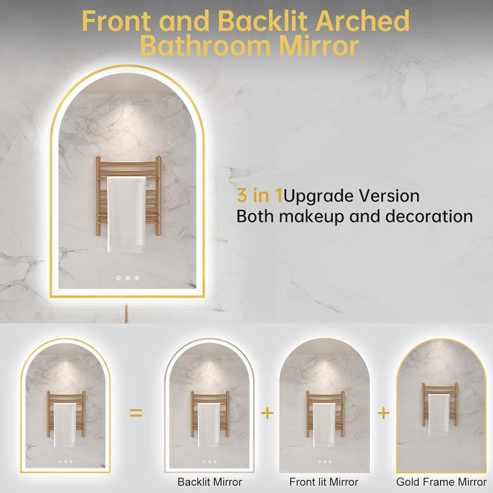 24"X36" Arched LED Lighted Bathroom Mirror with Lights
