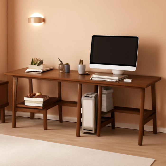 Two Person Desk Walnut 79Inch ExtendedWorkstation Shelves