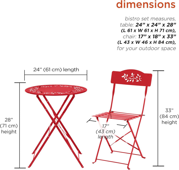 Indoor/Outdoor 3-Piece Bistro Set Folding Table and Chairs Patio Seating, Red