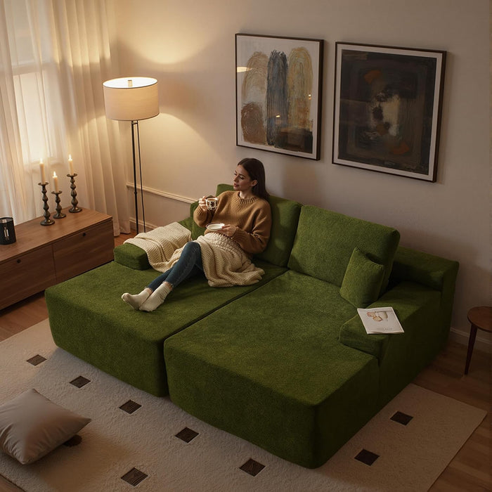 Green Cloudlike Velvet Oversized Double Chaise Lounge