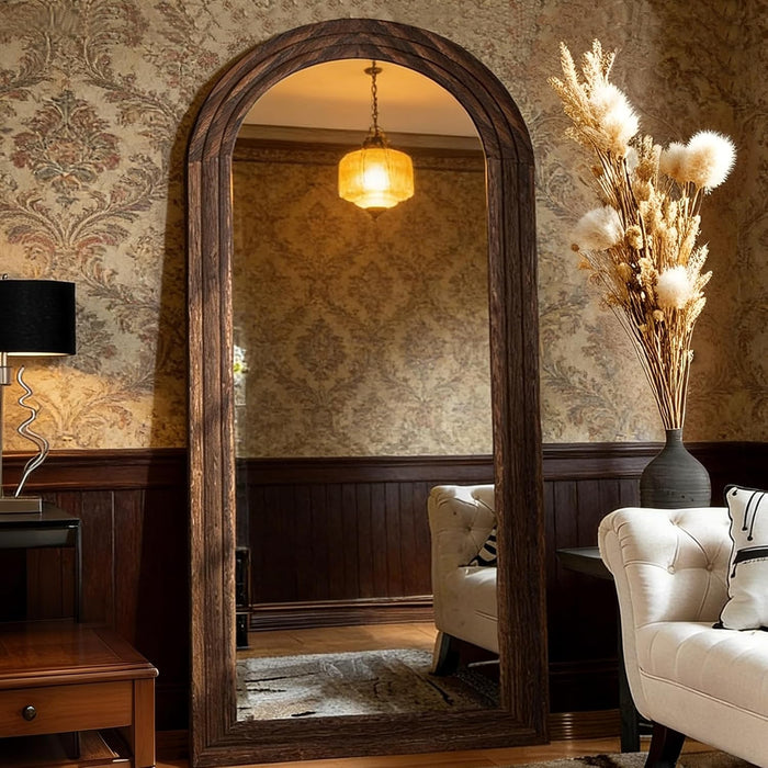 Full Length Mirror, Wood Frame, Standing Mirror, Wall Mirror-Walnut